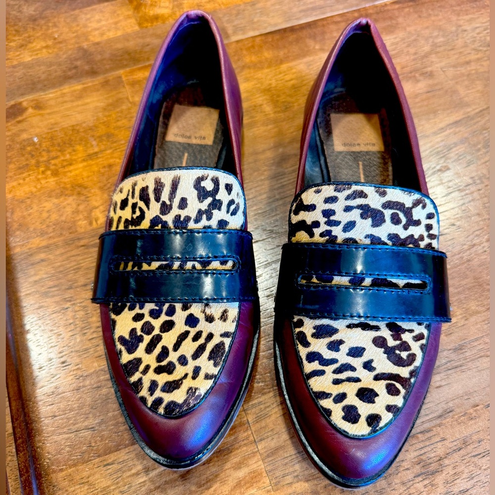 Burgundy & Animal print Dolce Vita leather loafers